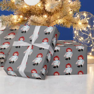 Papier Cadeau Poupée de chiffon de Noël sur fond gris