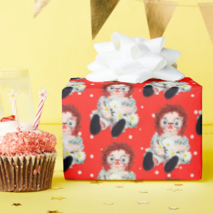 Papier Cadeau Poupée de sac avec marguerites sur Pois