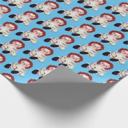 Papier Cadeau Poupée en cerf avec marguerites sur bleu (Coin)