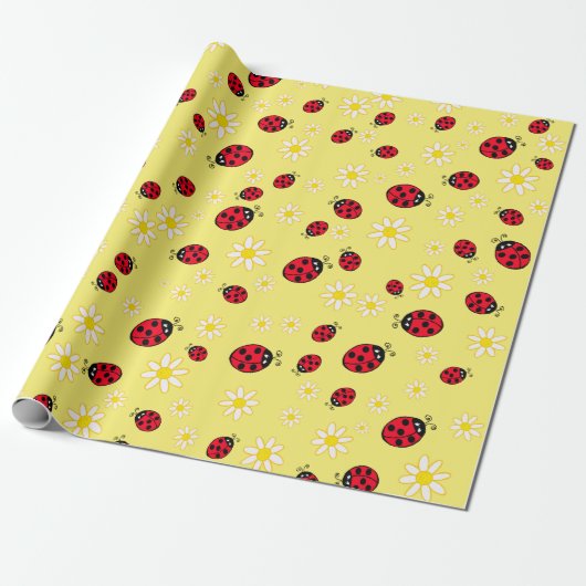 Papier Cadeau poupée mignonne et marguerite motif jaune (Déroulé)