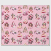 Papier Cadeau Poupée rose de Noël, Conception de camion d'arbre (Plat)