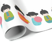 Papier Cadeau Poupées de Kokeshi de Japonais (Coin rond)