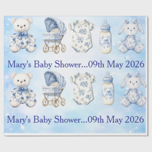 Papier cadeau pour Baby Shower Chinoiserie Bleue