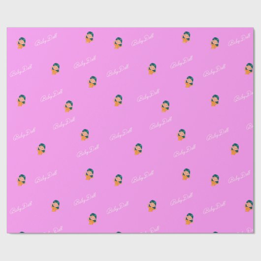 Papier cadeau pour bébé poupée rose (Plat)