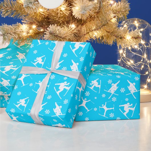 Papier Cadeau Pour Skiiers Ski Tricks Graphique Blanc, Bleu Lumi (Vacances)