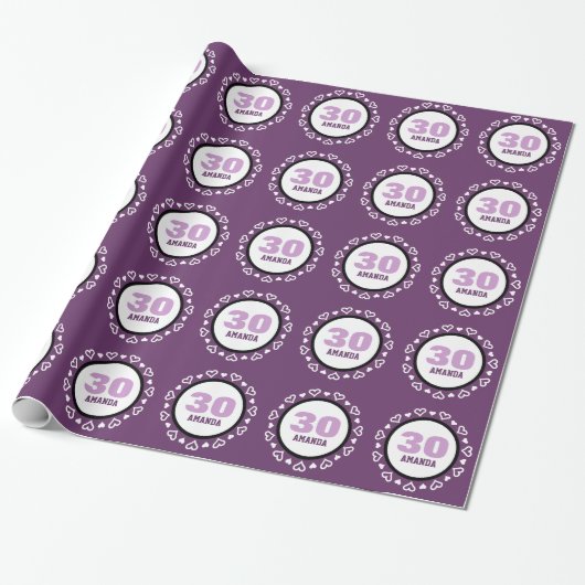 Papier Cadeau POURPRE avec le nom fait sur commande V6 de 30ème (Déroulé)