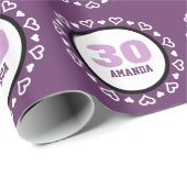 Papier Cadeau POURPRE avec le nom fait sur commande V6 de 30ème (Coin rond)