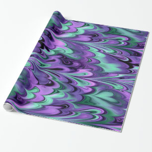 Papier Cadeau Pourpre marbré et Aqua d'arcs-en-ciel