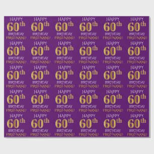 Papier Cadeau Pourpre, or "JOYEUX soixantième ANNIVERSAIRE " de