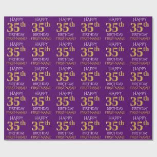Papier Cadeau Pourpre, or "JOYEUX trente-cinquième ANNIVERSAIRE