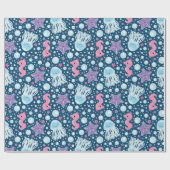 Papier Cadeau Pourpre rose bleu d'hippocampes et de méduses | de (Plat)