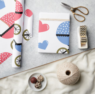Papier Cadeau Poussette bébé avec AMOUR