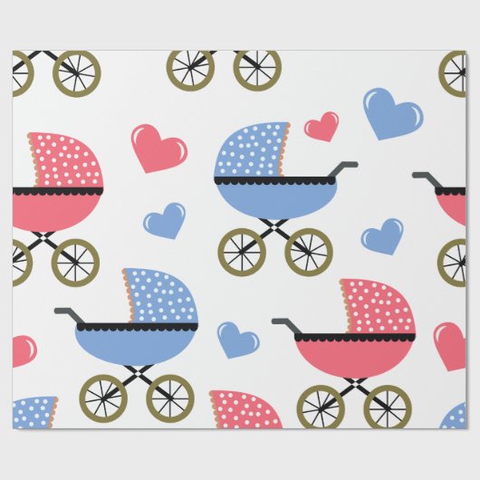 Papier Cadeau Poussette bébé avec AMOUR (Plat)