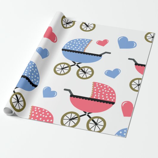 Papier Cadeau Poussette bébé avec AMOUR (Déroulé)