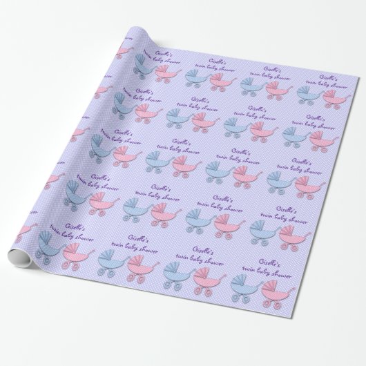 Papier Cadeau poussettes de bébé jumelles de pois de fille et de (Déroulé)