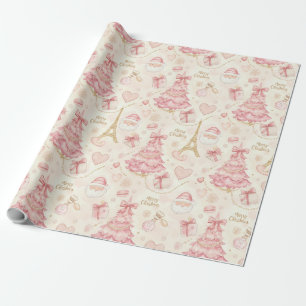 Papier Cadeau Poussière Coquette Parisienne Rose Toile de Noël