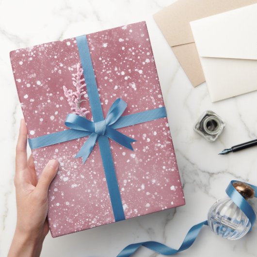 Papier Cadeau Poussière Rose Romantique Motif Paillettes Blanche (Cadeaux)