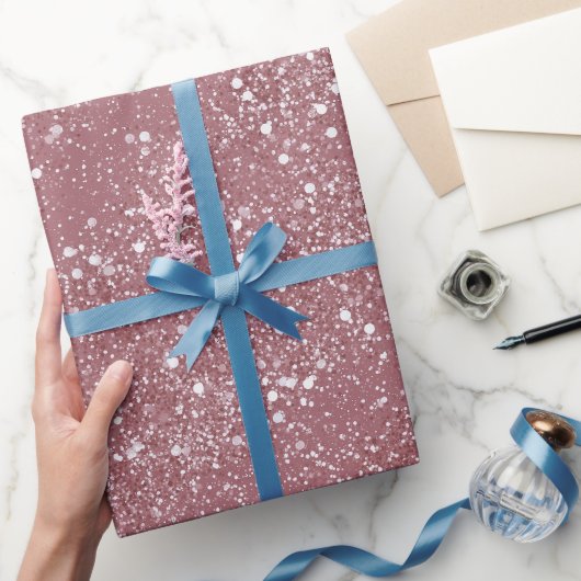 Papier Cadeau Poussière Rose Romantique Motif Paillettes Blanche (Cadeaux)