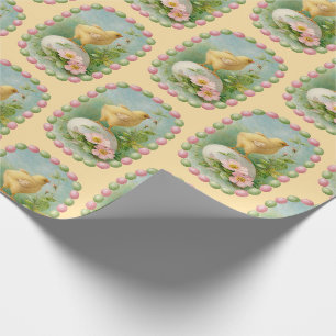 Papier Cadeau Poussin printanier avec bordure d'œuf pastel