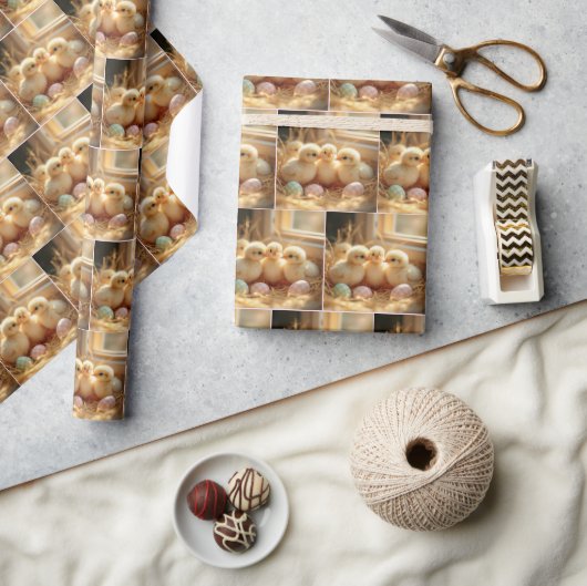 Papier Cadeau Poussins Avec En vichy Oeufs (Artisanat)