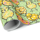 Papier Cadeau Poussins colorés de Pâques (Coin rond)
