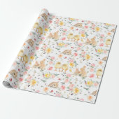 Papier Cadeau Poussins de Pâques Printemps Floral (Déroulé)