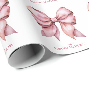 Papier Cadeau Pow rose tendance personnalisée avec le nom Monogr