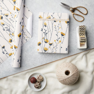 Papier Cadeau prairie de fleurs sauvages,aquarelle fleurs sauvag