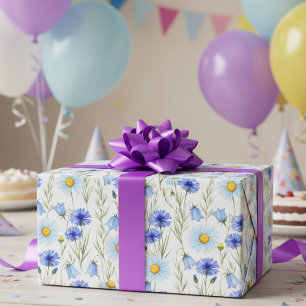 Papier Cadeau Prairie de fleurs sauvages bleues