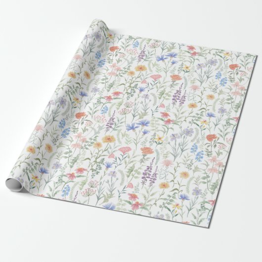 Papier Cadeau Prairie de fleurs sauvages féminine Coquette (Déroulé)