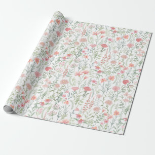 Papier Cadeau Prairie de fleurs sauvages roses féminine Coquette