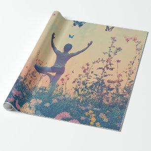 Papier Cadeau Prairie du Coucher de Soleil Méditation avec Papil