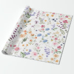 Papier Cadeau Prairie fleurie de printemps jardin de fleurs verd<br><div class="desc">Beau papier d'emballage inspiré boho avec des fleurs sauvages aquarelles joyeuses dans diverses nuances de rose,  lavande,  jaune,  bleu et vert.</div>