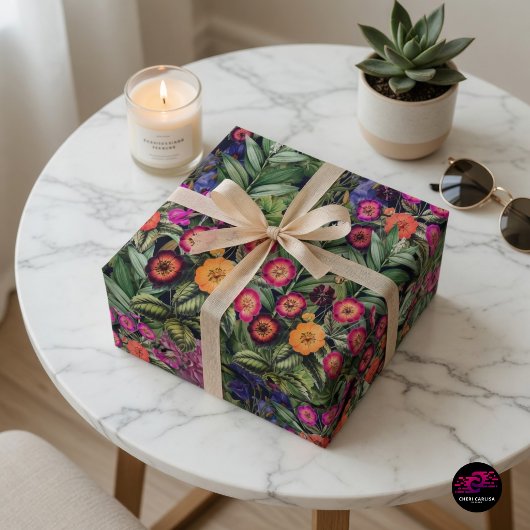 Papier Cadeau Prairie Florale Rose Île