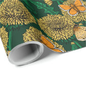 Papier Cadeau Pré de Dandelion sur vert foncé (Coin rond)