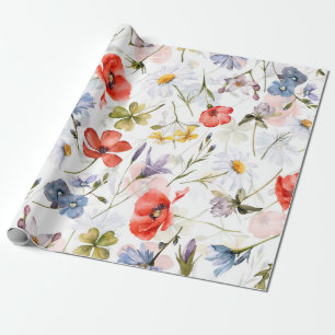 Papier Cadeau Pré fleur sauvage Avec Poppies