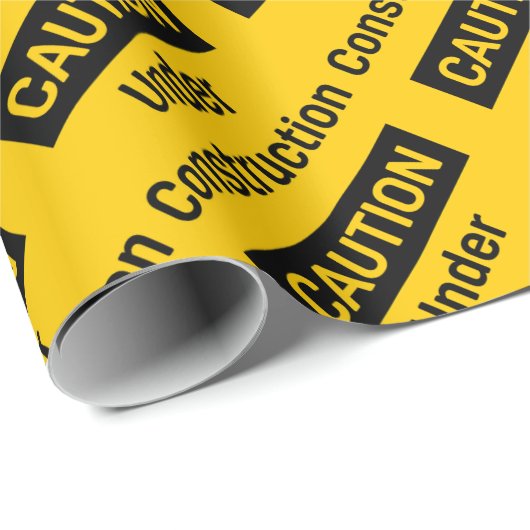 Papier Cadeau PRÉCAUTION en construction (Coin rond)