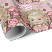 Papier Cadeau Precious Baby Girl Roses (Coin rond)
