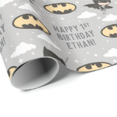 Papier Cadeau Premier anniversaire de Batman Super Hero (Coin rond)