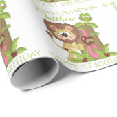 Papier Cadeau Premier anniversaire de grand-fils mignon Lion (Coin rond)