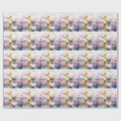 Papier Cadeau Premier anniversaire de lapin soufflant de gomme r (Plat)