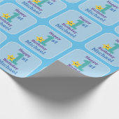 Papier Cadeau Premier Anniversaire Garçon, bleu étoile jaune ave (Coin)