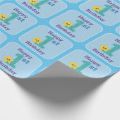 Papier Cadeau Premier Anniversaire Garçon, Blue Yellow Star (Coin)