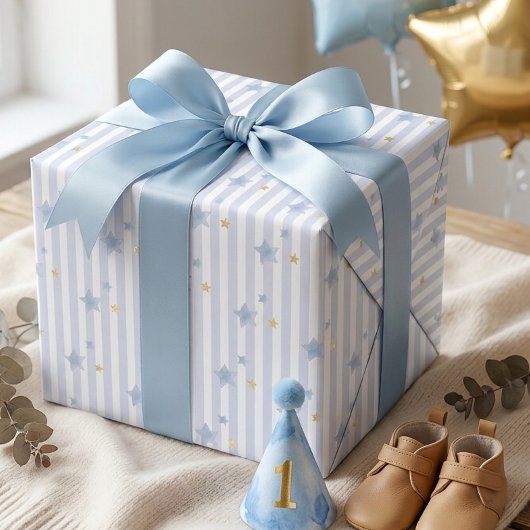 Papier Cadeau Premier Anniversaire Garçon Rayure É