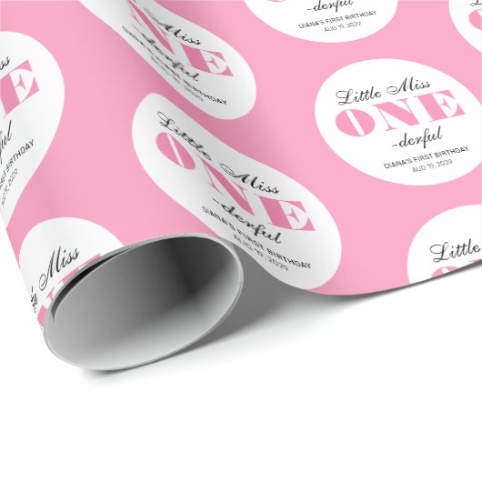 Papier Cadeau Premier Anniversaire Rose (Coin rond)