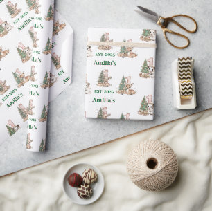 Papier Cadeau Premier Noël de bébé fille Western Boho