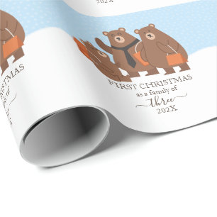Papier Cadeau Premier Noël d'un ours en famille de 3