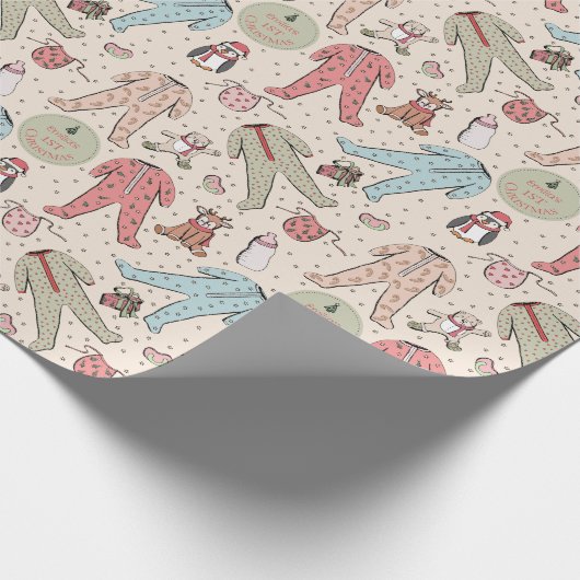 Papier Cadeau Premier Noël personnalisé de bébé en crème mignonn (Coin)