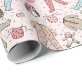 Papier Cadeau Premier Noël personnalisé du bébé rose mou (Coin rond)