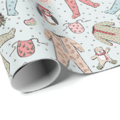 Papier Cadeau Premier pyjama de Noël d'hiver pour bébé bleu mign (Coin rond)